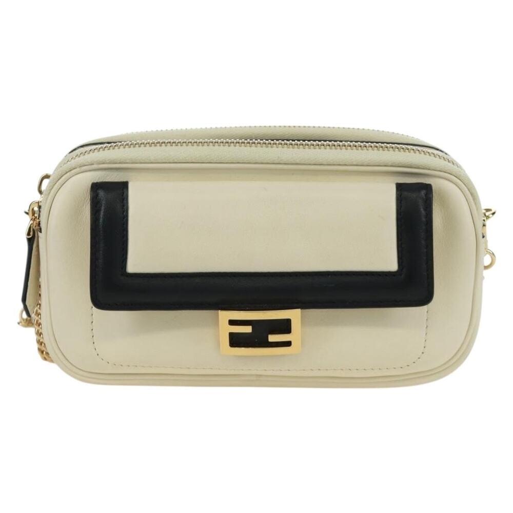 Fendi Leather Easy Baguette Chain Shoulder Bag Ivory